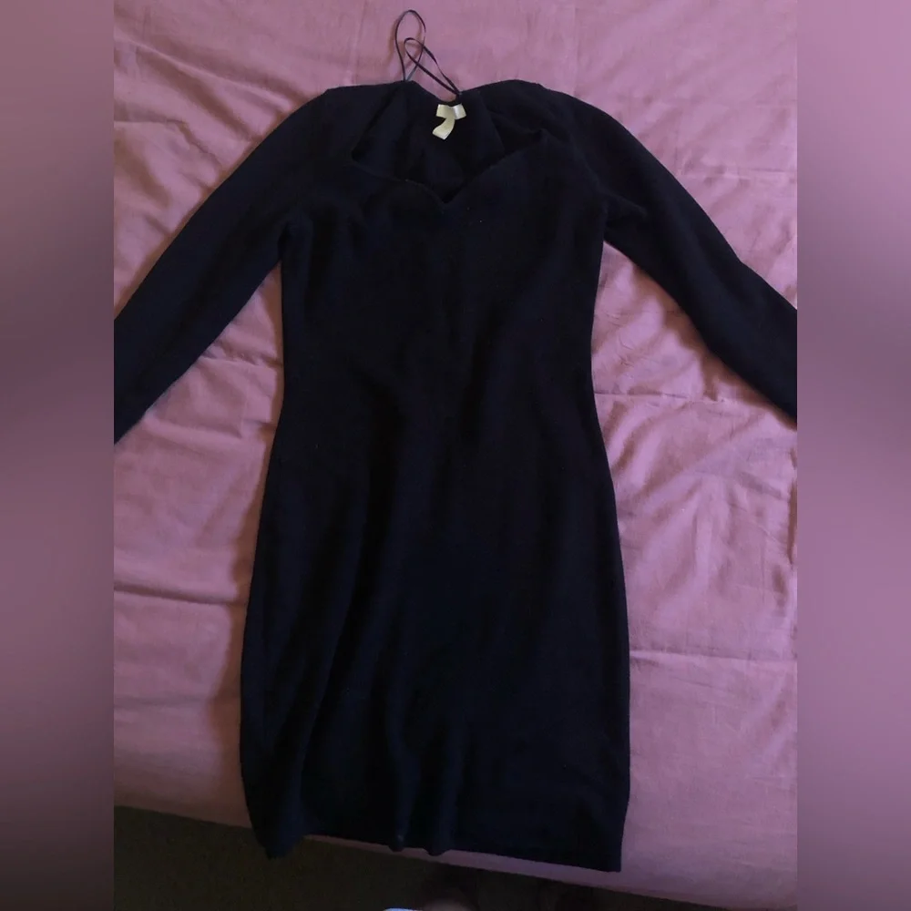 H&M Black Rib-Knit dress with sweetheart neckline Size M - Picture 2 of 4